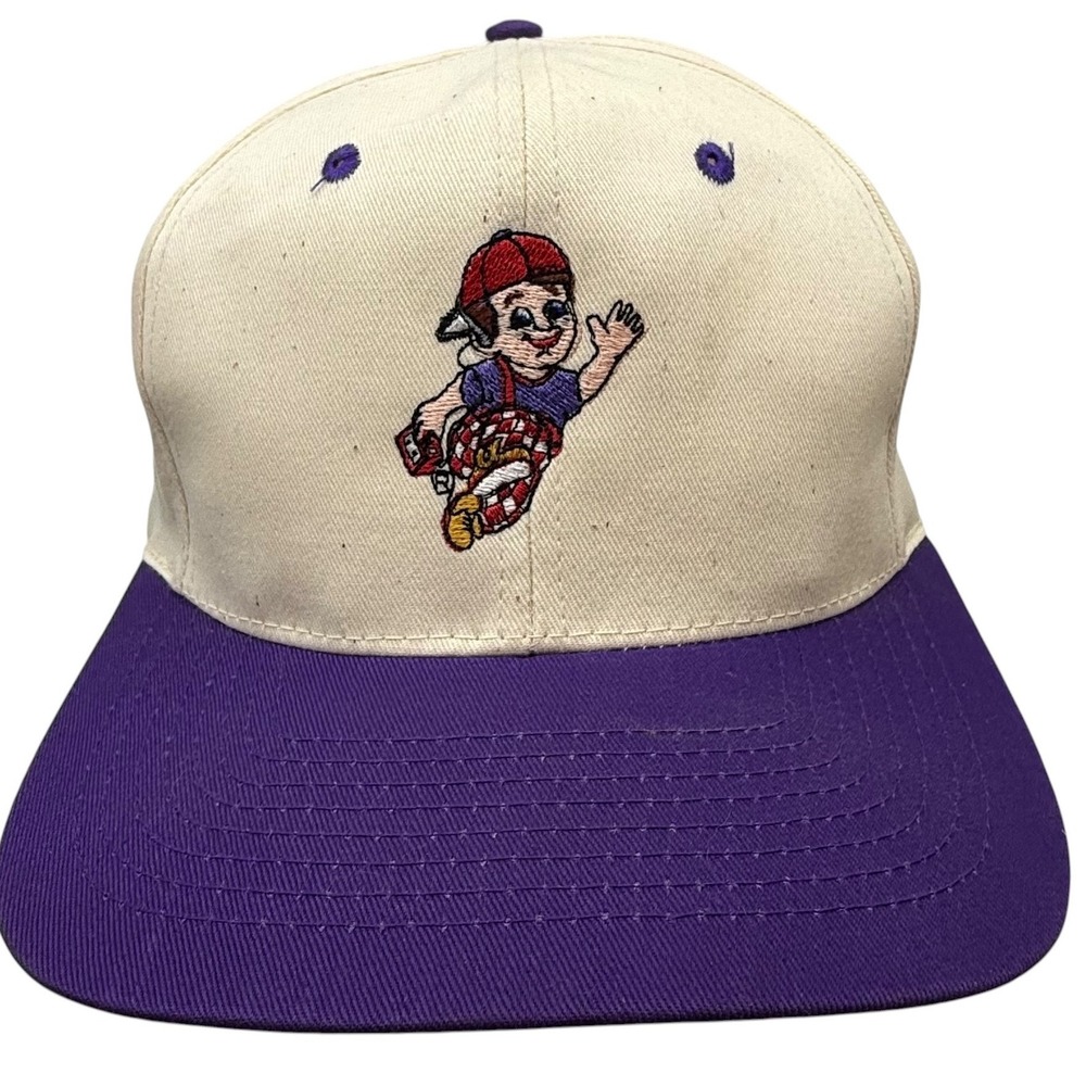 Vintage Bobs Big Boy‎ Snapback Hat Cream Purple Mascot Embroidered Cap TC